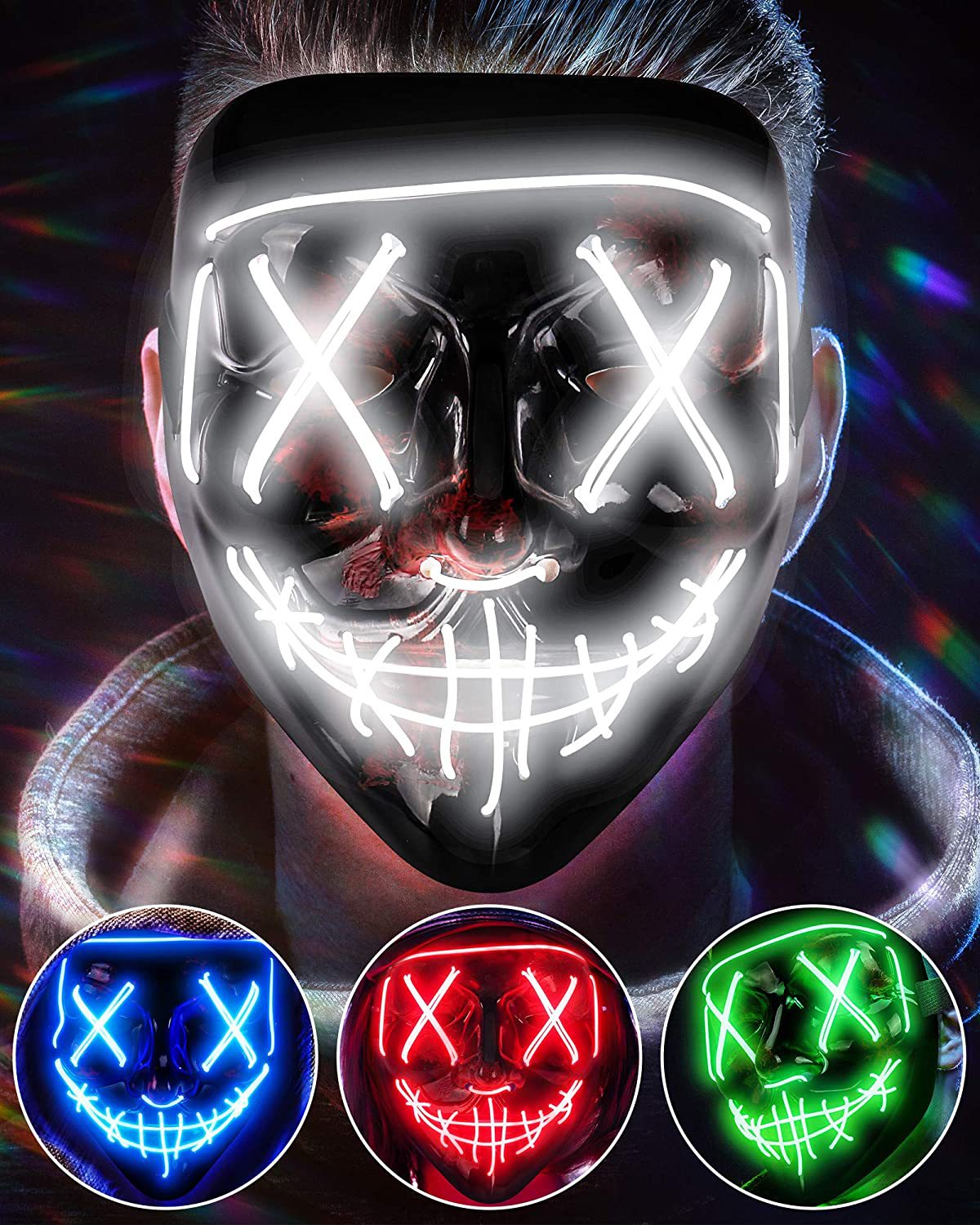 Led Purge Mask Halloween - Draadloos Eng Gloeiend Masker Led Lichtgevende