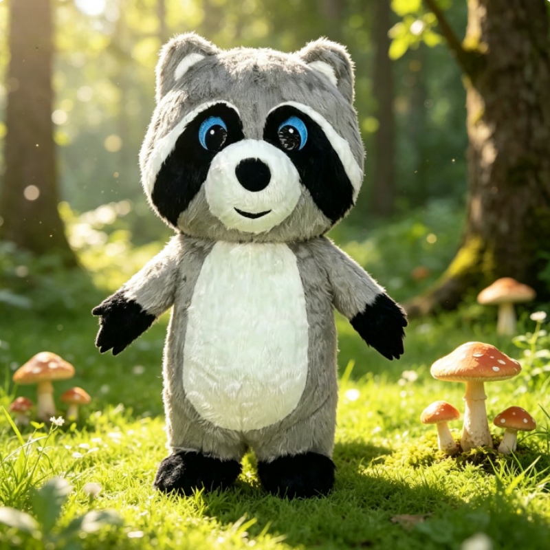 Costumes - Grijze pluche opblaasbare wasbeer mascottekostuum Halloween