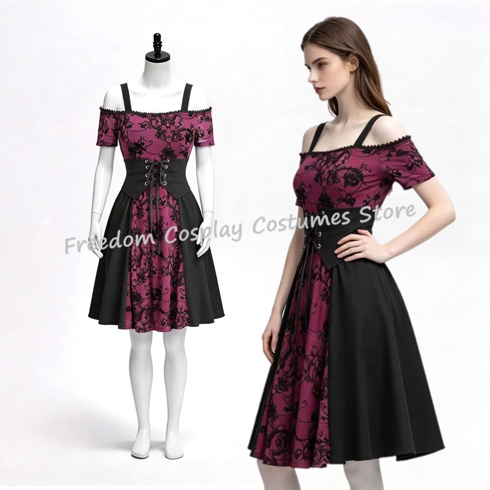 Medieval Renaissance Dress Women - 2026 Middeleeuwse gotische punk rode zwarte